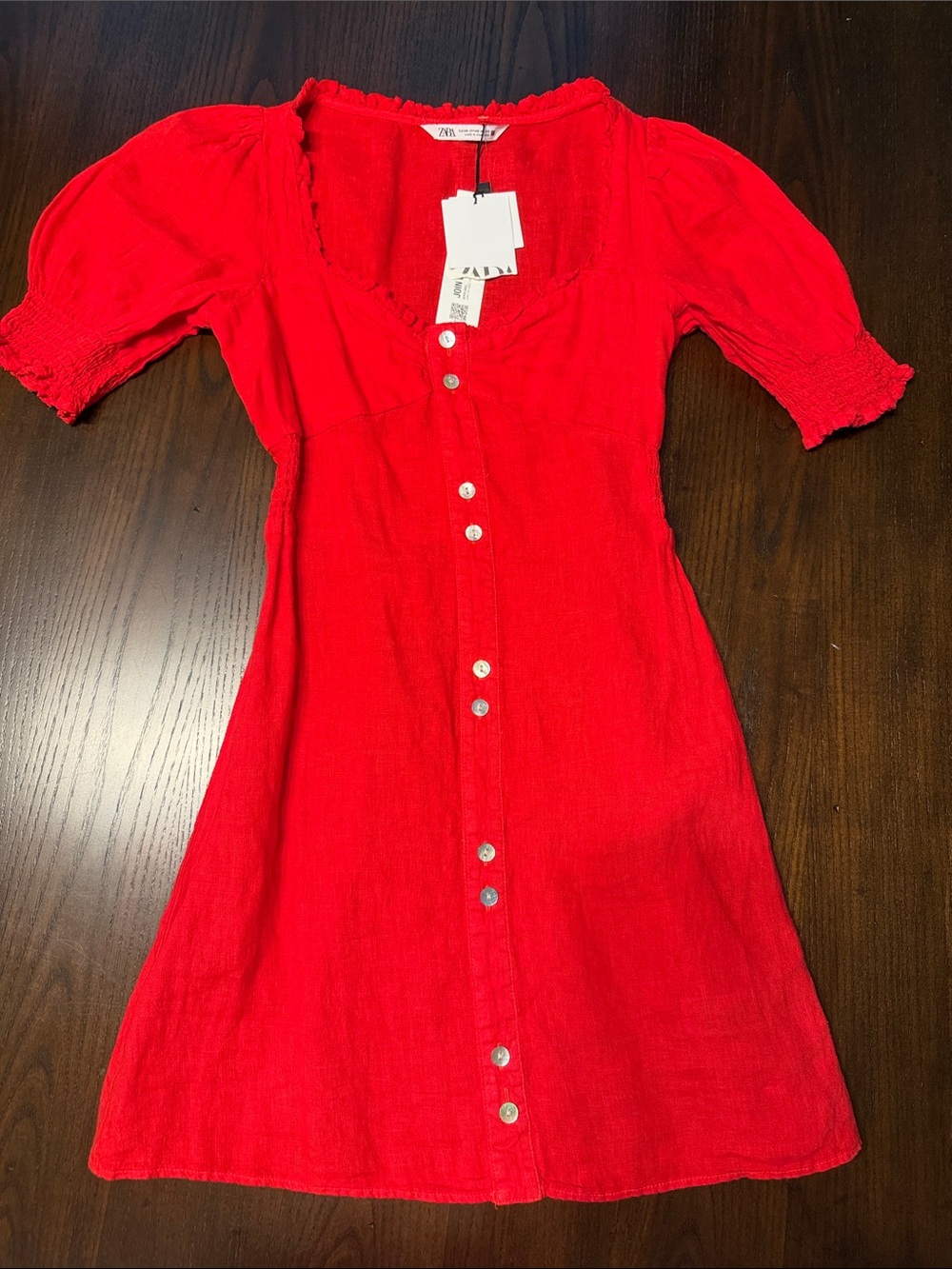 Zara Red Ruffled Neckline Dress